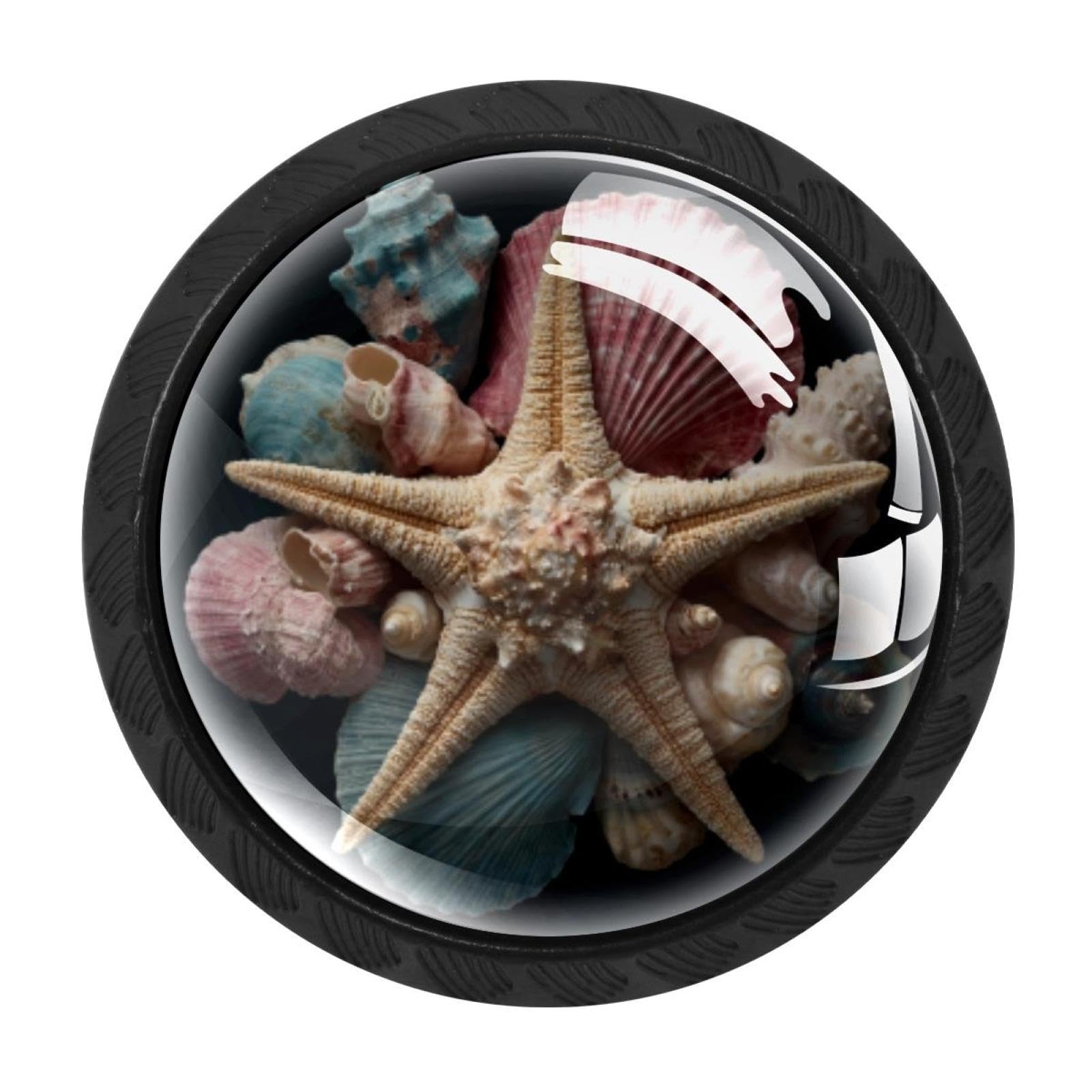 CHENZZZZ 4 Pack Black Cabinet Pulls Seashell Starfish (1) Kitchen Cabinet Handles for Bathroom Drawer Pulls Dresser Knobs