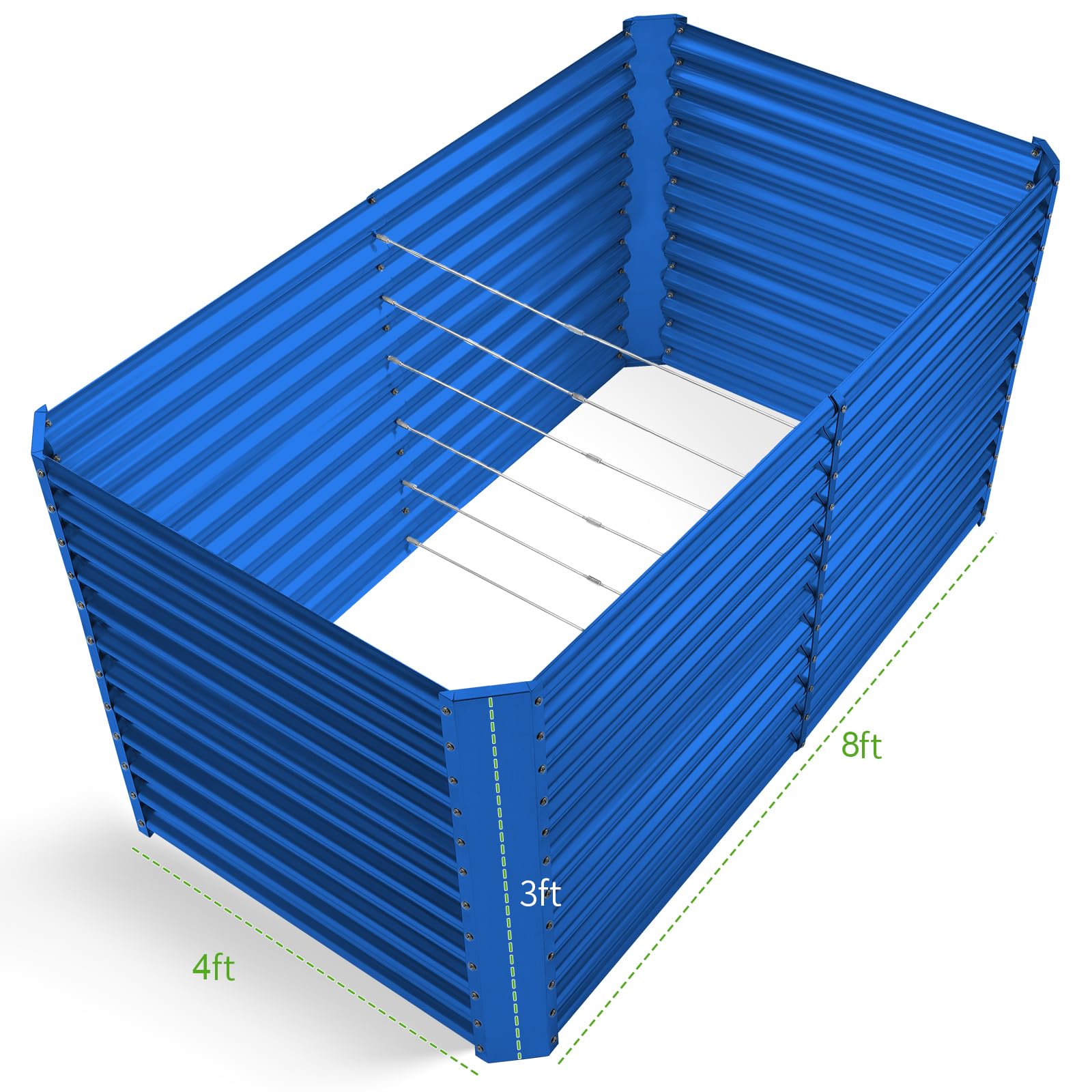 Condition photo showing New/Like New for land guard 8x4x3ft rectangular galvanized raised garden beds, large-capacity metal planter box outdoor, durable deep raised garden bed 3ft tall, raised beds for gardening vegetables, royal blue