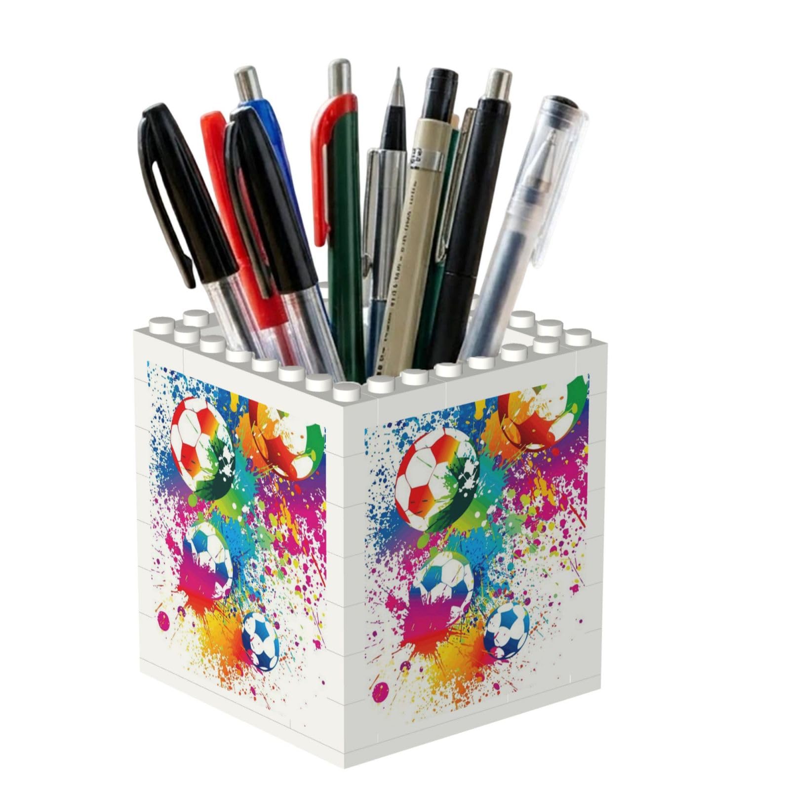 Poadnly Colored Splashes All Over The Soccer, Pen Pot Pencil Holder for Office Home School, Compact Desk Organiser for Office Stationery