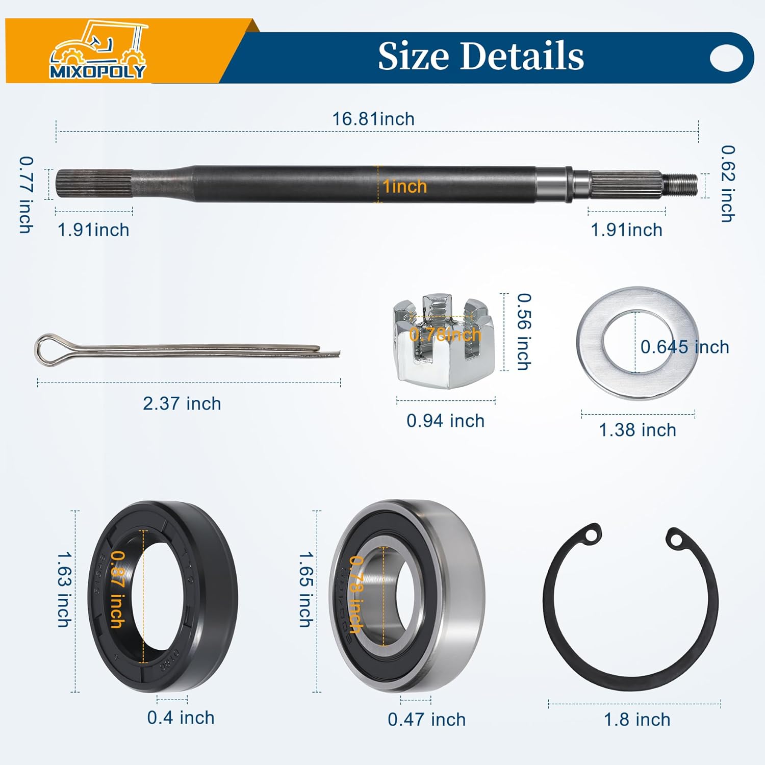 Driver & Passenger Side Golf Cart Rear Axle Shaft Replacement with Bearing Seal Kit for EZGO TXT Medalist Electric Models 1994-2013 Replace OEM 20377-G11, 20377-G12