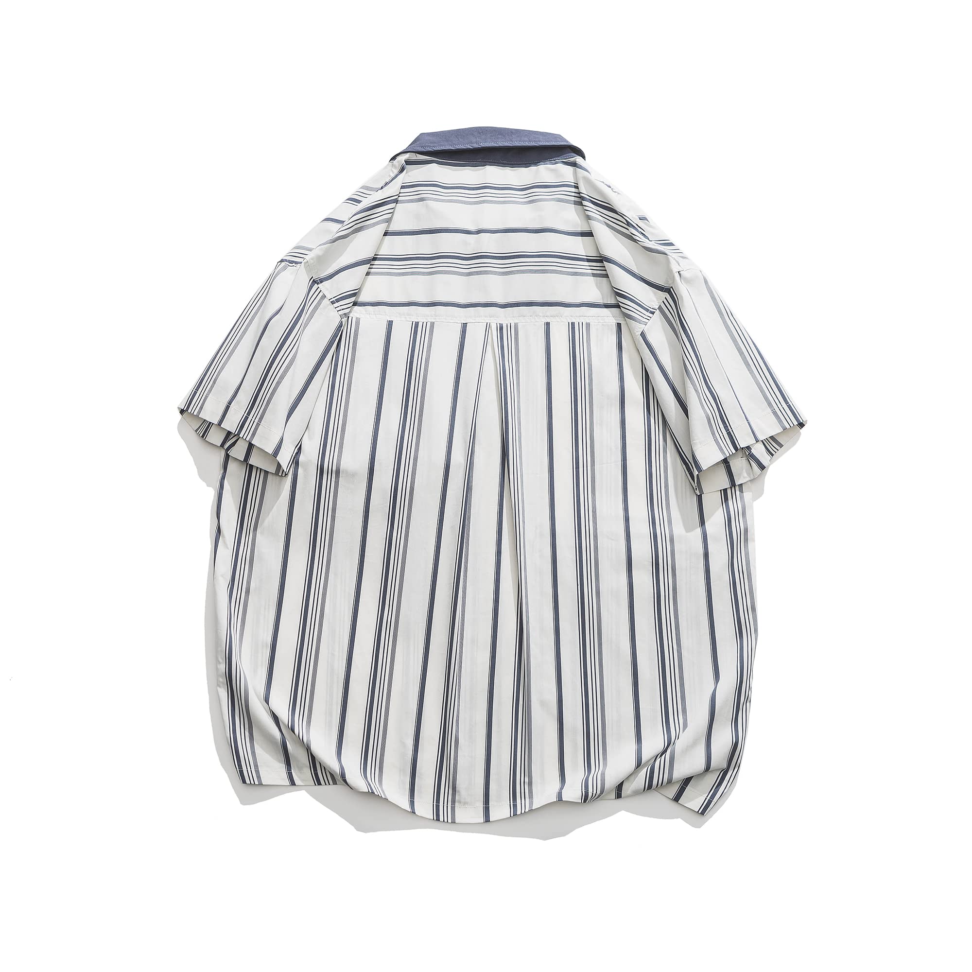 Dninmim Camicia a maniche corte allentata hawaiana con bottoni a righe da uomo Top casual estivo con colletto rovesciato