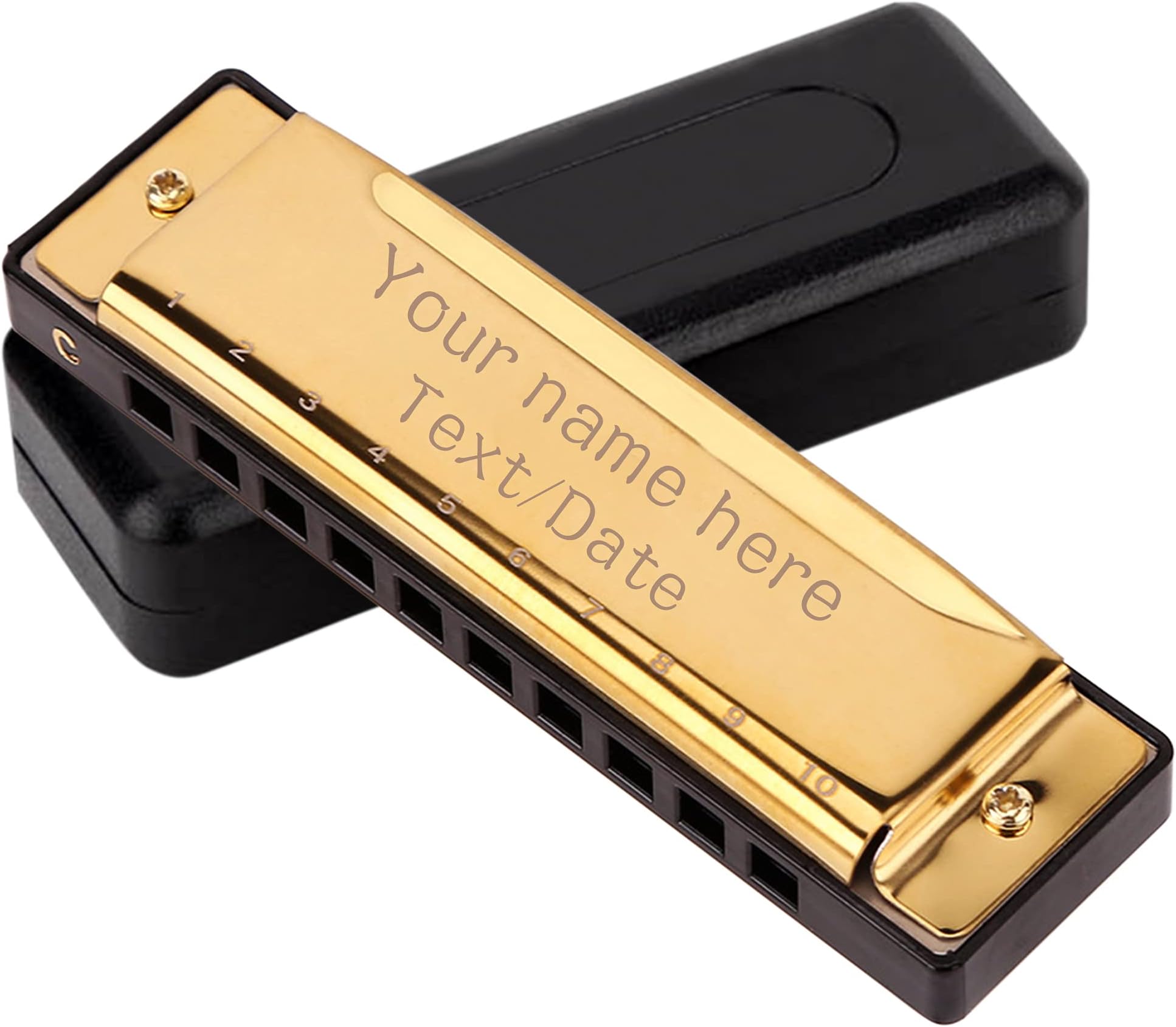 Liifeng Personalized Stainless Steel Harmonica Custom Engraved Harmonica Custom Name id Date Free Harmonicas for Adults 20 Harmonica, Yellow