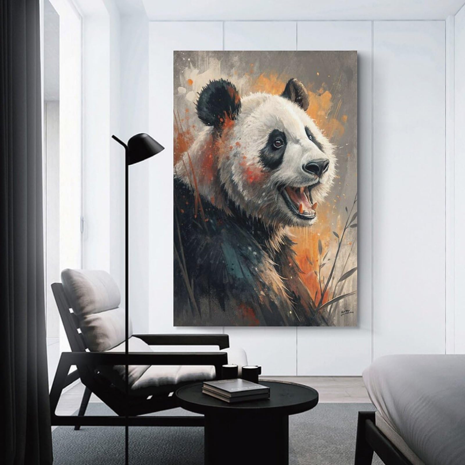 Junmoney Expressive Panda Portrait Canvas Wall Decor 24x36inch(60x90cm), for Home Lounge, Bedroom Or Reading Nook, A Home Accent with Warm Character