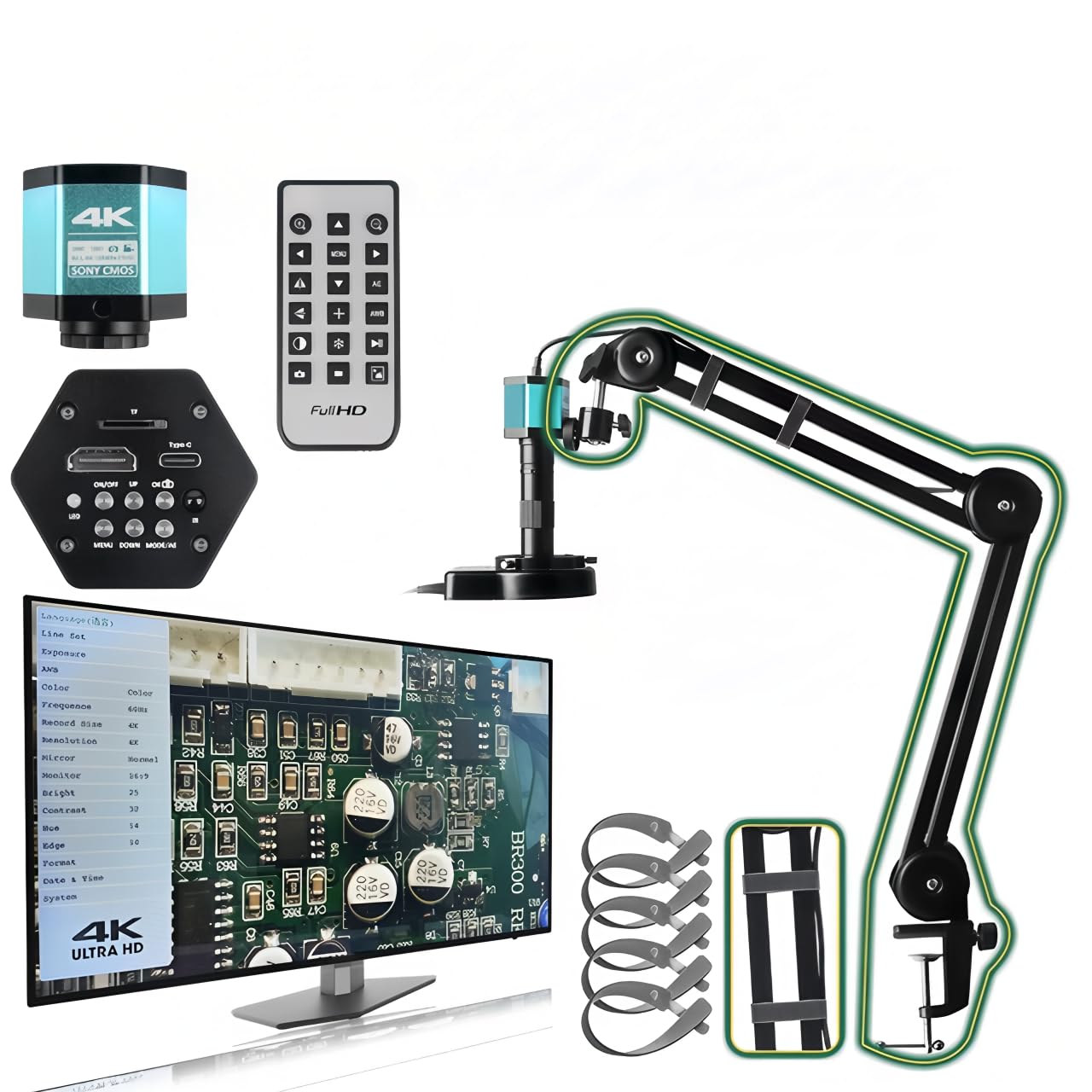 Soldering Microscope 60MP 48MP 4K Electronic Digital Microscope For Soldering 1080P HDMI VGA USB Industrial Camera 150xLens FoldBracket Remote(13MP HDMI VGA PLUS)
