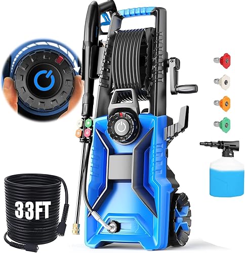 Pressure Cleaner 5000 PSI Adjustable Pressure, Power Cleaners Powered with 33ft Pressure Hose, 4 Nozzles and 500ml Foam Cannon, Cleaner Machine for