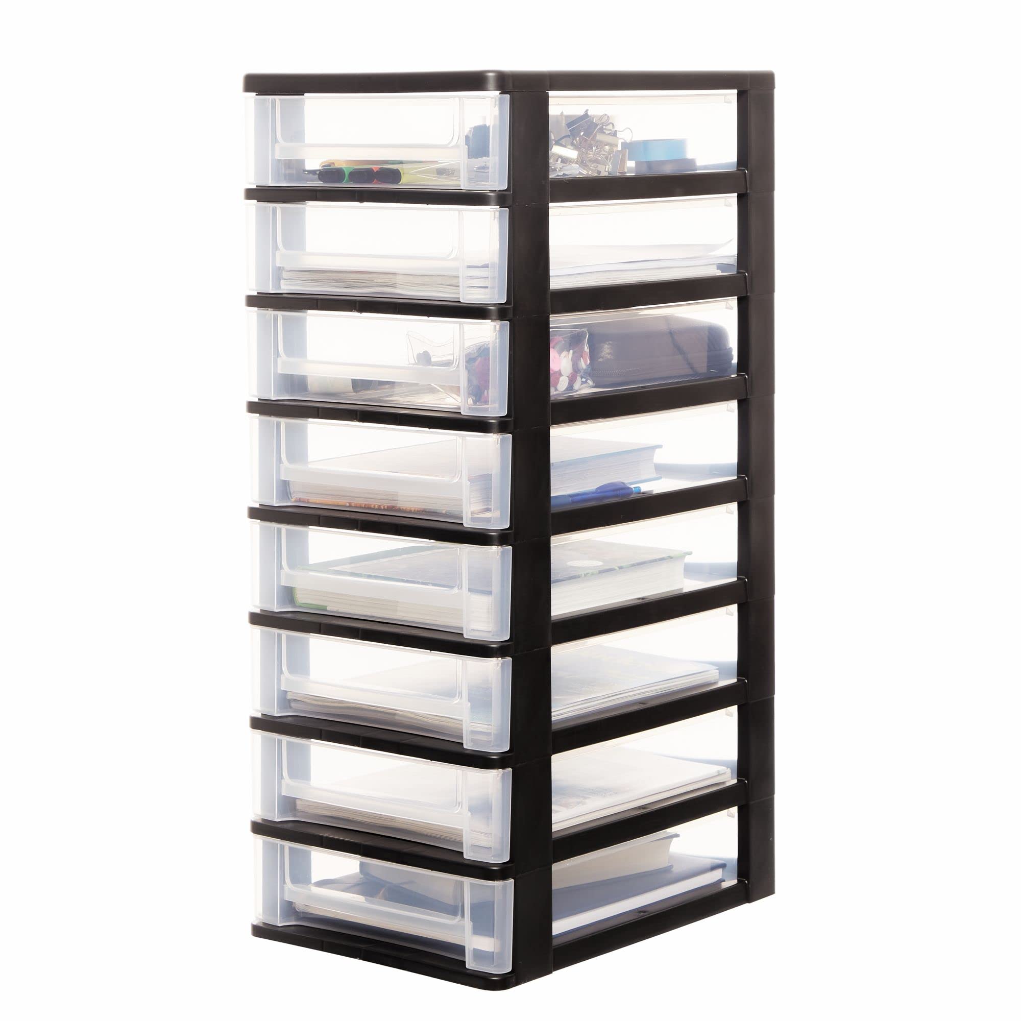 Iris OhyamaPlastic Drawers Storage Unit, Plastic Storage Drawers, A4 Format, H66cm/8 Drawers, BPA Free, Black, W35.5 x D26 x H66cm, DDOCH-2080