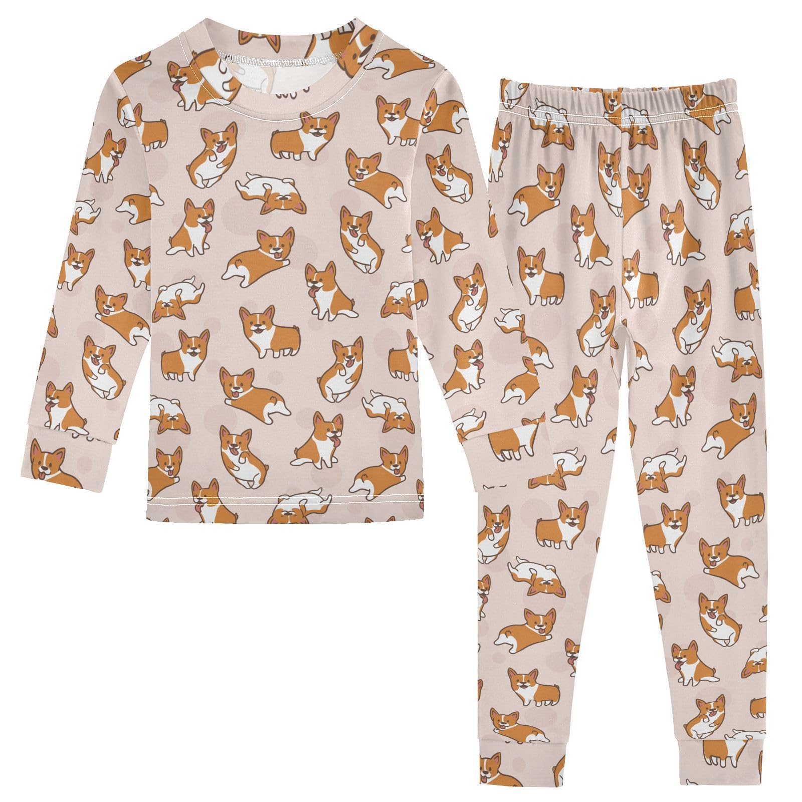 JHKKU Cute Corgi Dogs Pajamas Set Cotton 2 Piece Soft Comfy Pjs Long Sleeve Lounge Sleepwear 18M