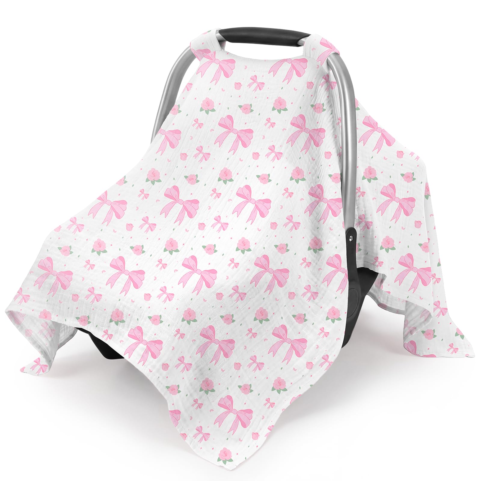 Car Seat Cover Baby, Muslin Cotton Infant Car Seat Canopy, Universal Baby Car Seat Cover, Breathable Nursing Cover Canopy Shower Gift
