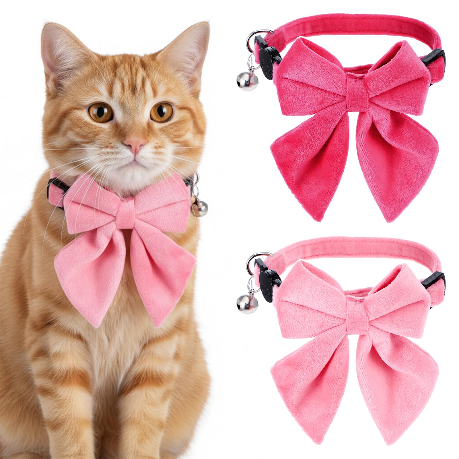 2 Pcs Cat Collar Breakaway Soft Pure Cotton with Bell Cat Bowtie Collar