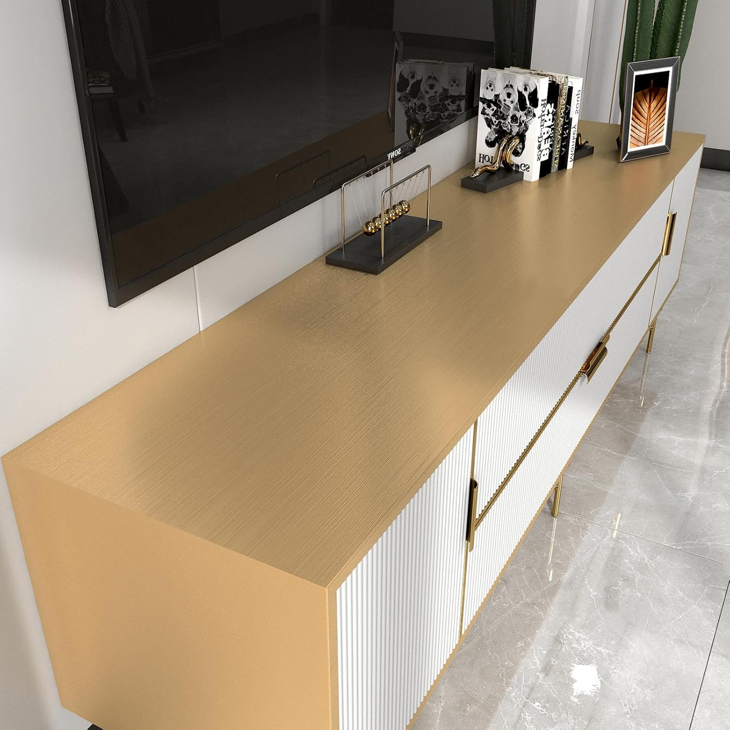 Wallercity 24''x315'' Gold Stainless Steel Contact Paper for Appliances Brushed Gold Peel and Stick Wallpaper Metal Look Peel and Stick Countertops Self Adhesive Waterproof Vinyl Refrigerator Wrap