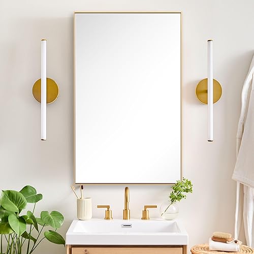Miniatura 120 de Espejo de baño dorado naranja de 30 x 30 pulgadas para pared, espejo rectangular rectangular con marco de aluminio, moderno grande para dormitorio