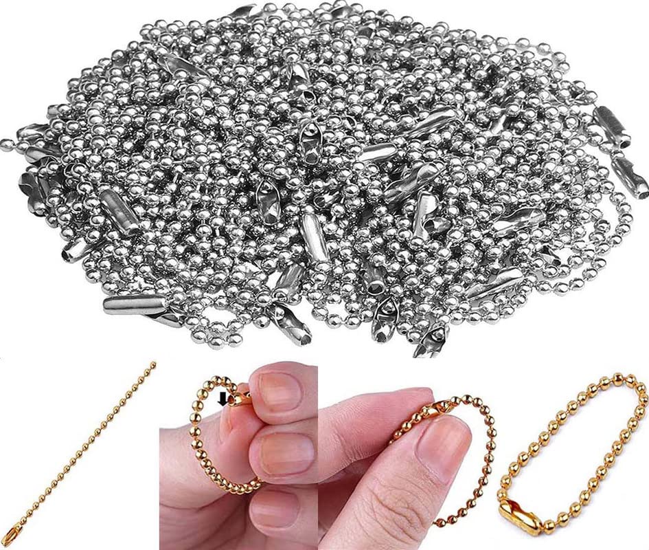DIY Crafts 100mm+ Long Bead Connector Clasp 2.4 mm Diameter Ball Chains Keychain Tag Key Rings (Pack of 40 Pcs, Nail Keychain)