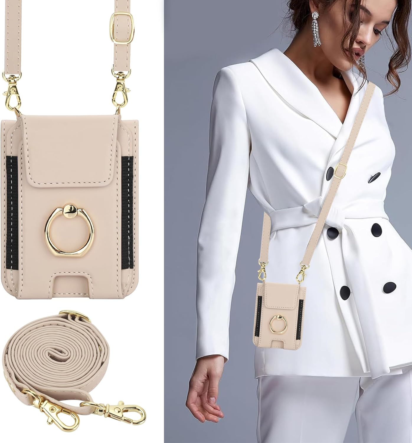 Asuwish Phone Case for Motorola Razr 2025/Moto Razr 60 Wallet Cover with Ring Crossbody Wrist Strap Lanyard Credit Card Holder Slot Cell Leather Purse Razr2025 5G 256GB Women Men Girls Beige