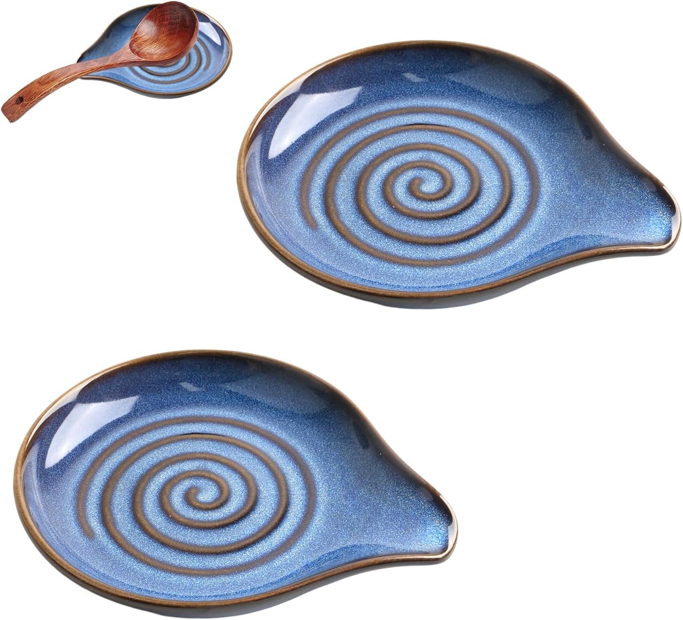 Ceramic Spoon Rest with Spiral Pattern Set of 2 Porcelain Standing Spoon Holder Cooking Spoon Rest Stand Cooking Spoon Rest Ceramic for Kitchen Kitchen Utensils Spoon