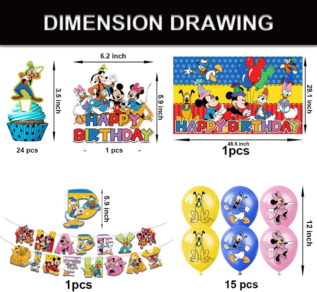 42PACK Mickey Birthday Party Supplies Pack Includes?Banner?Cake Topper?Blackdrop,Balloons for Mickey party supplies