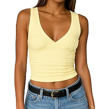 ForeFair Womens Deep V Neck Crop Tank Tops Going Out Double Lined Sexy Crop Top Sleeveless Slim Fit Y2k Summer Tops