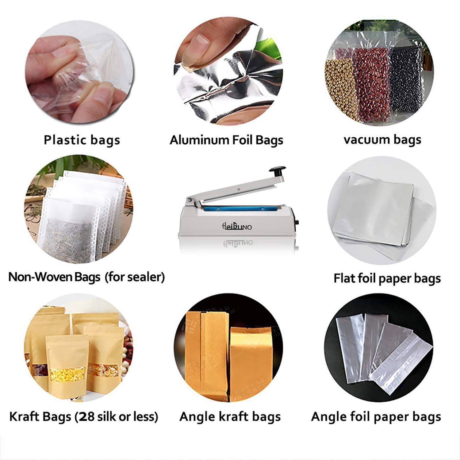 Flаѕh Sаlе HeiGuno 8 / 200mm 110V Metal Shell Impulse Manual Hand Sealer Heat Sealing Machine Spare Teflon & Sealing Elements