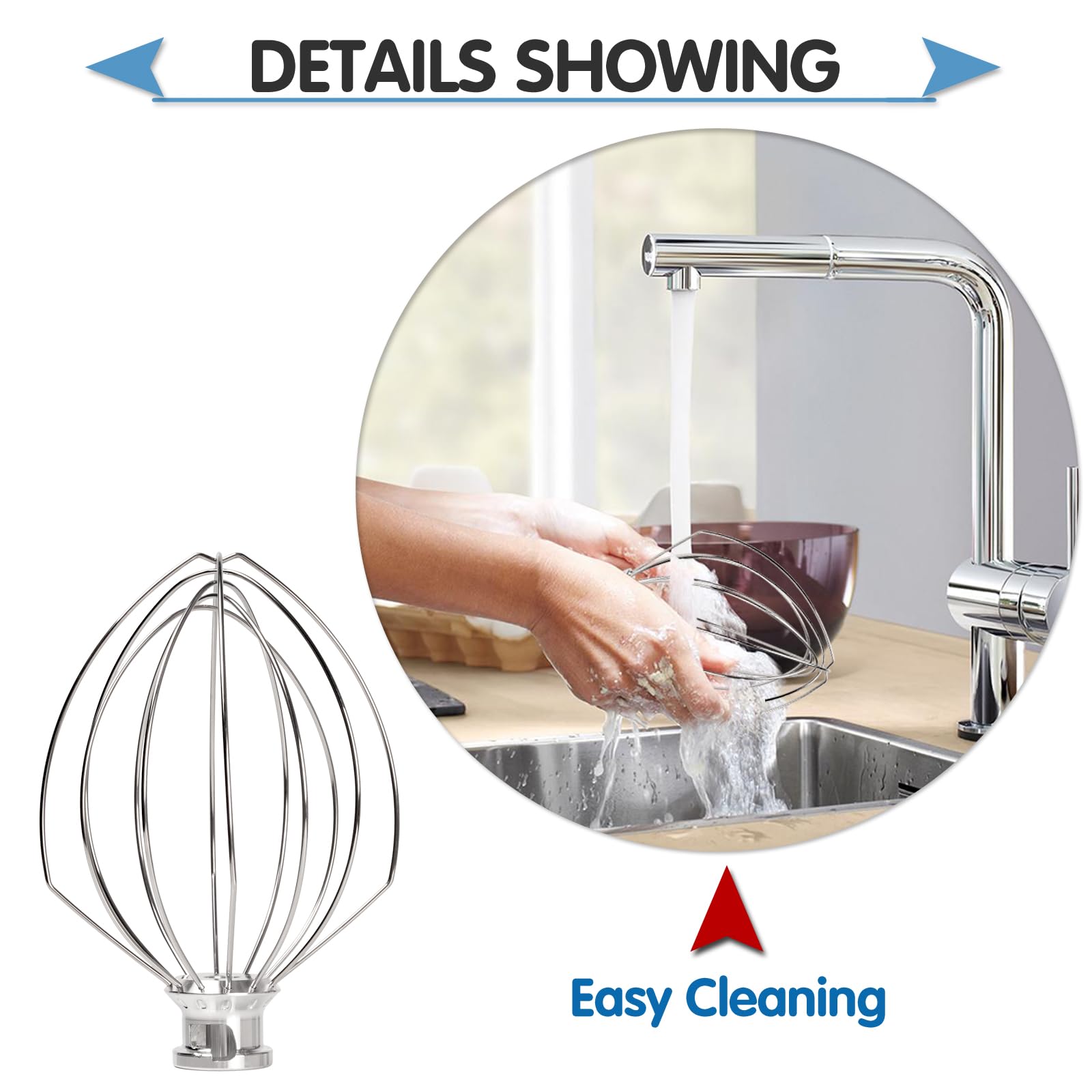 Accesorio de batidor de alambre para batidora KitchenAid de 5 cuartos de galón, batidor de 6 alambres de repuesto K5AWW, agitador de crema de huevo, batidor de mayonesa de pastel