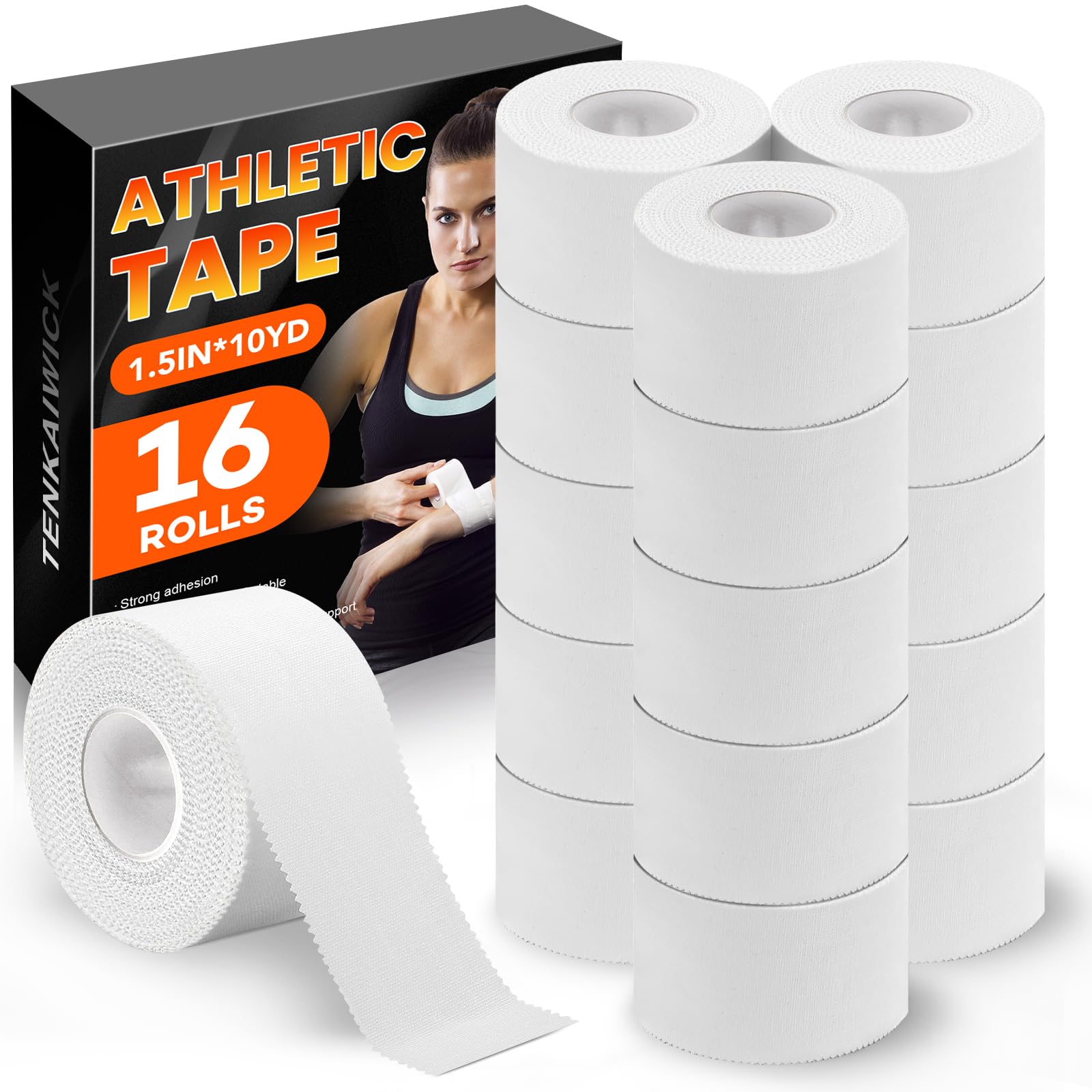 16 Pack Athletic Tape White Sports Tape for Wrist Ankle Protection Sports Tape Athletic No Sticky Residue Easy