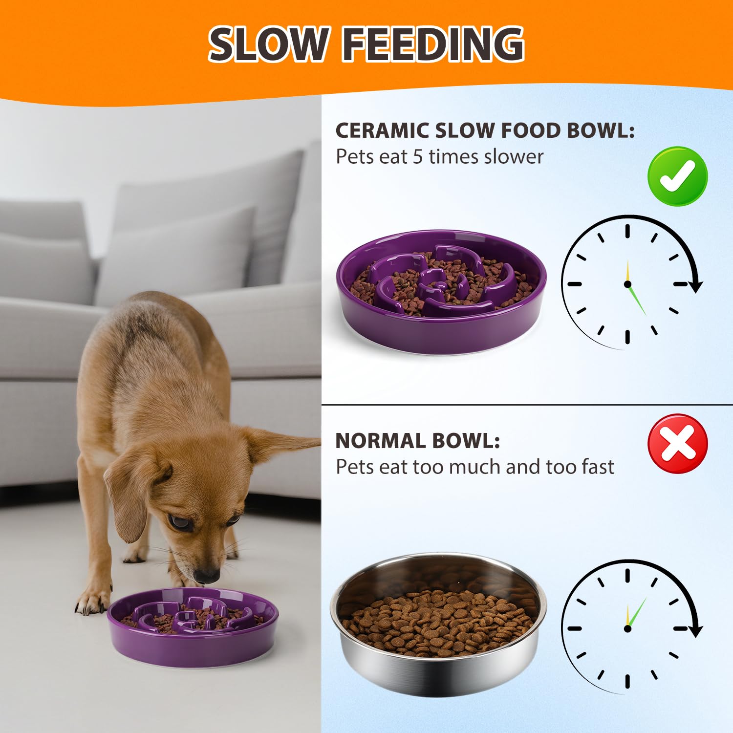 Slow Feeder Dog Bowl, Ceramic 8.3 inch Dog Food Bowls for Small, Medium, and Large Breed, Anti-Slip Maze Puzzle Food Dish to Slow Down Eating (Deep Purple, 8.3 inch) - image 4