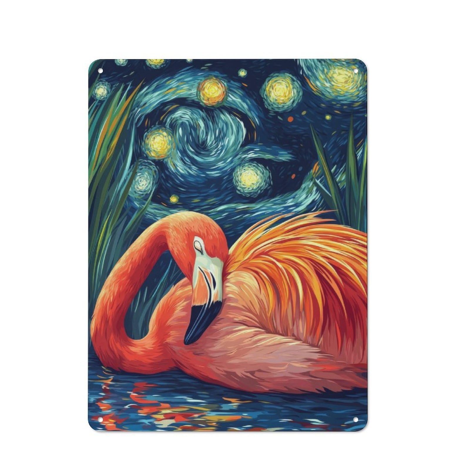 Junmoney Flamingo Night Sky Country Style Kitchen Metal Sign 40X30cm Featuring Diner Style Decor For Kitchen, Cafe, Pantry Or Dining Room