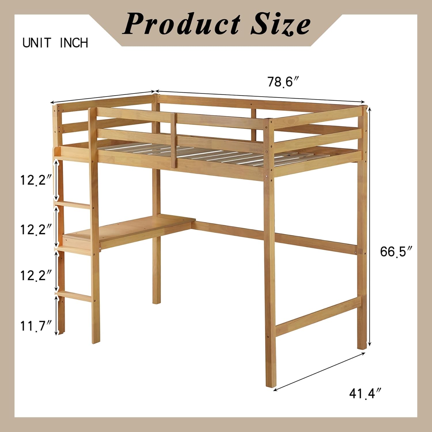 Wood Loft Bed Twin Size with Desk,Kids Loft Bed with Stairs and Rails for Toddlers Kids Teens Boys Girls,Solid Wood Salts Support,Noise-Free,Easy Assemble (Oak, Twin)