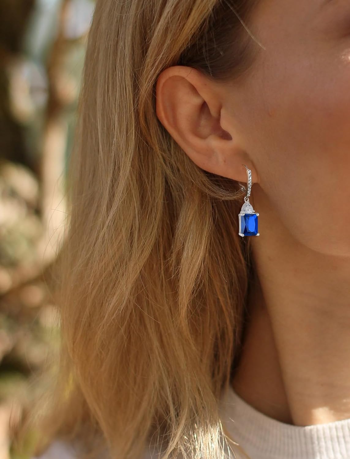 Emerald Cut Dangle Earrings Sterling Silver Birthstone Jewelry for Women