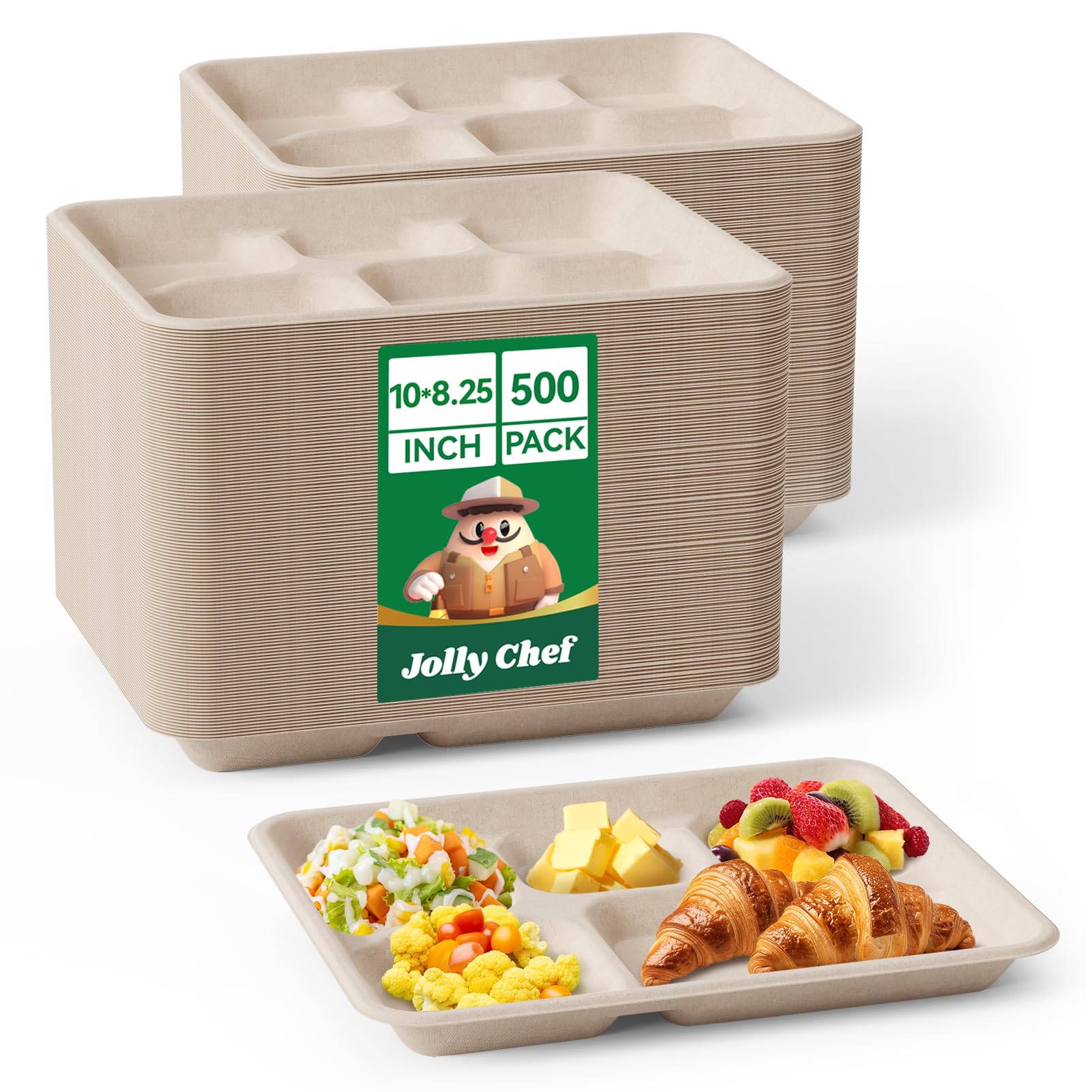 Amazon.com: JOLLY CHEF Compostable 𝟱 Compartment Paper Plates 10