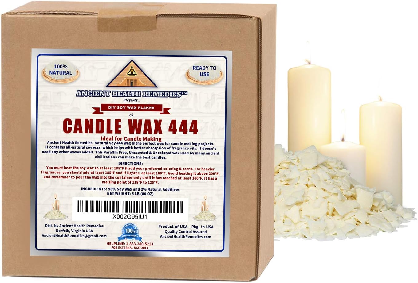 All Natural, Golden Brands, Candle Making Soy Wax 444 Flakes 5 LB(80 oz) Unscented, USA Made, for DIY Candle Making, Candle Projects, Kits, Supplies (USA)
