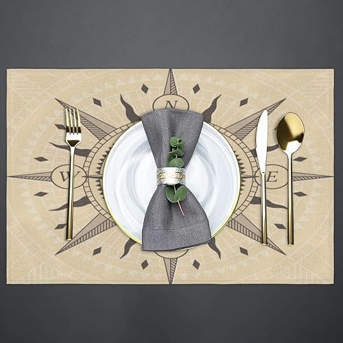 Miniatura 4 de Oldstyle Wind Rose Compass Placemats Set of 6 Fabric Placemats Square Placemat for Kitchen Table Heat Resistant, Easy to Clean Table Placemats 12x18