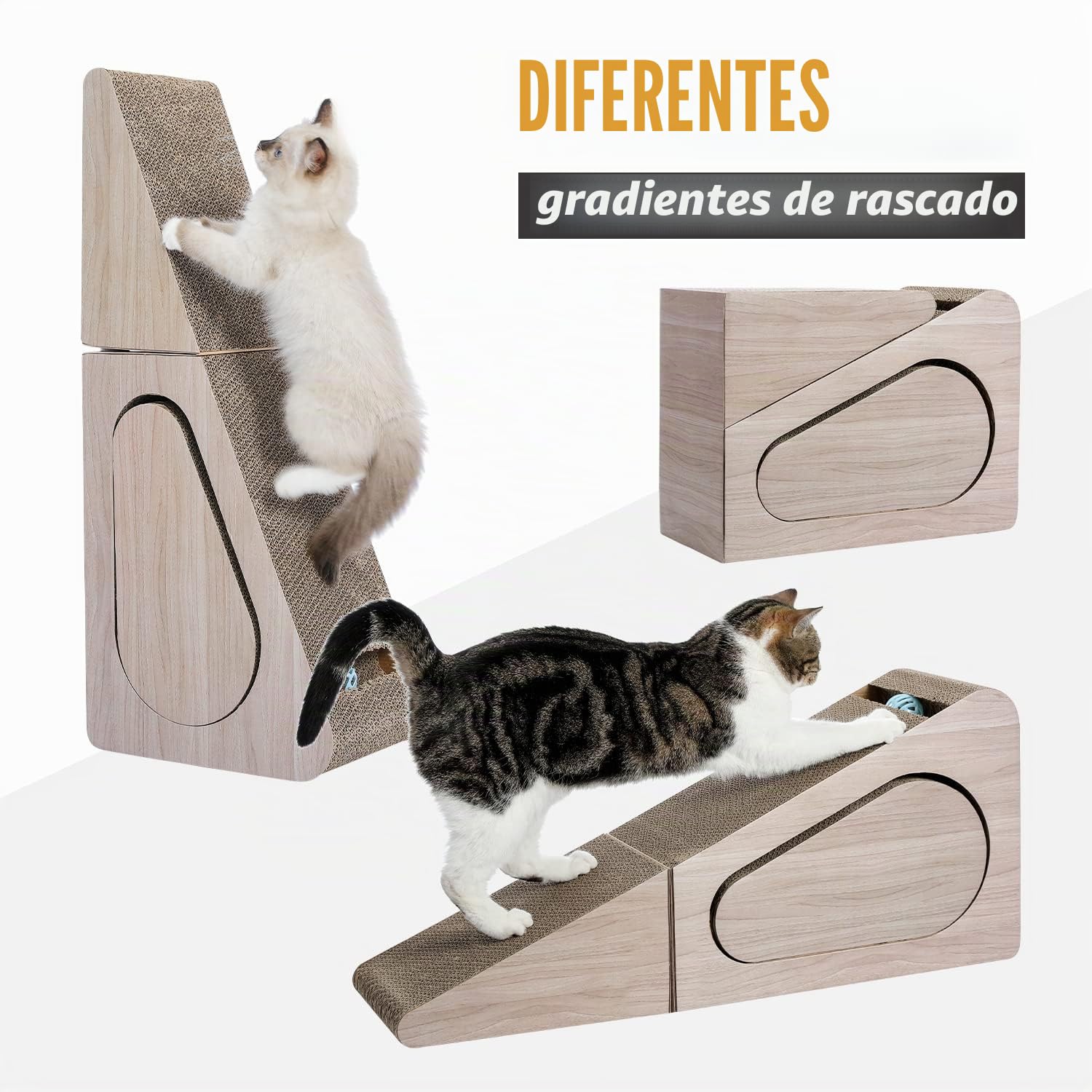 PAWZ Road Tabla de rascar 2 en 1 para Gatos, rascador de cartón para Gatos, Almohadillas Plegables para rascar con Bola de 71 cm