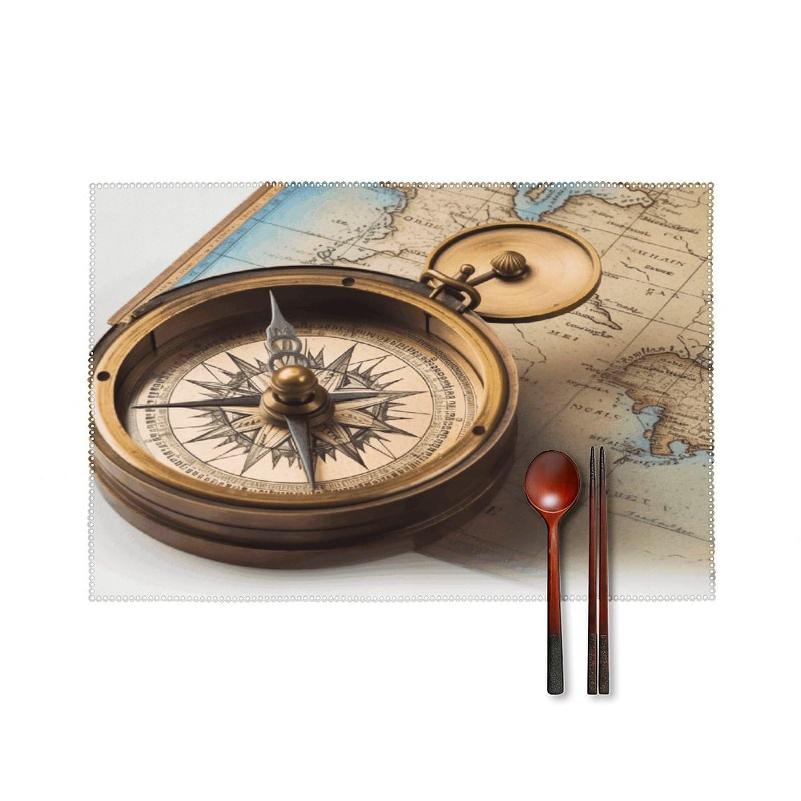 Old Compass Placemats Set of 4 Heat Resistant Non-Slip Place Mats for Dining Table Washable Placemat Wipeable Dining Table Mat Canvas Place Mats Dining Table Decor