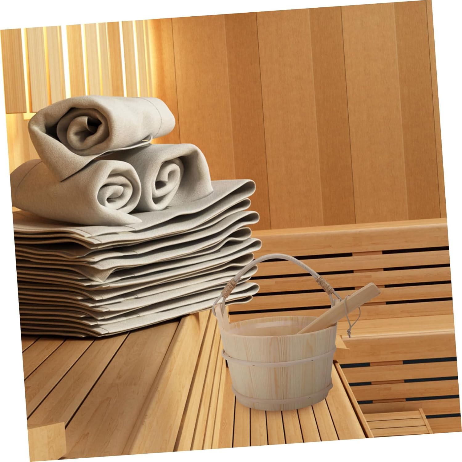 YARNOW Practical Sauna Barrel Liner Classic Wooden Bucket Ladle Accessory Kit