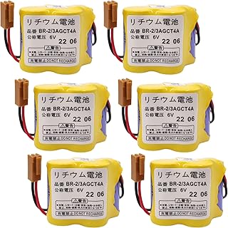 (6 Pcs/Set) 6V BR-2/3AGCT4A 4400mAh PLC Lithium Battery for FANUC A98L-0031-0025 Control System Battery with Brown Plug (6 Vlot, 4.4Ah, Non-Rechargeable)