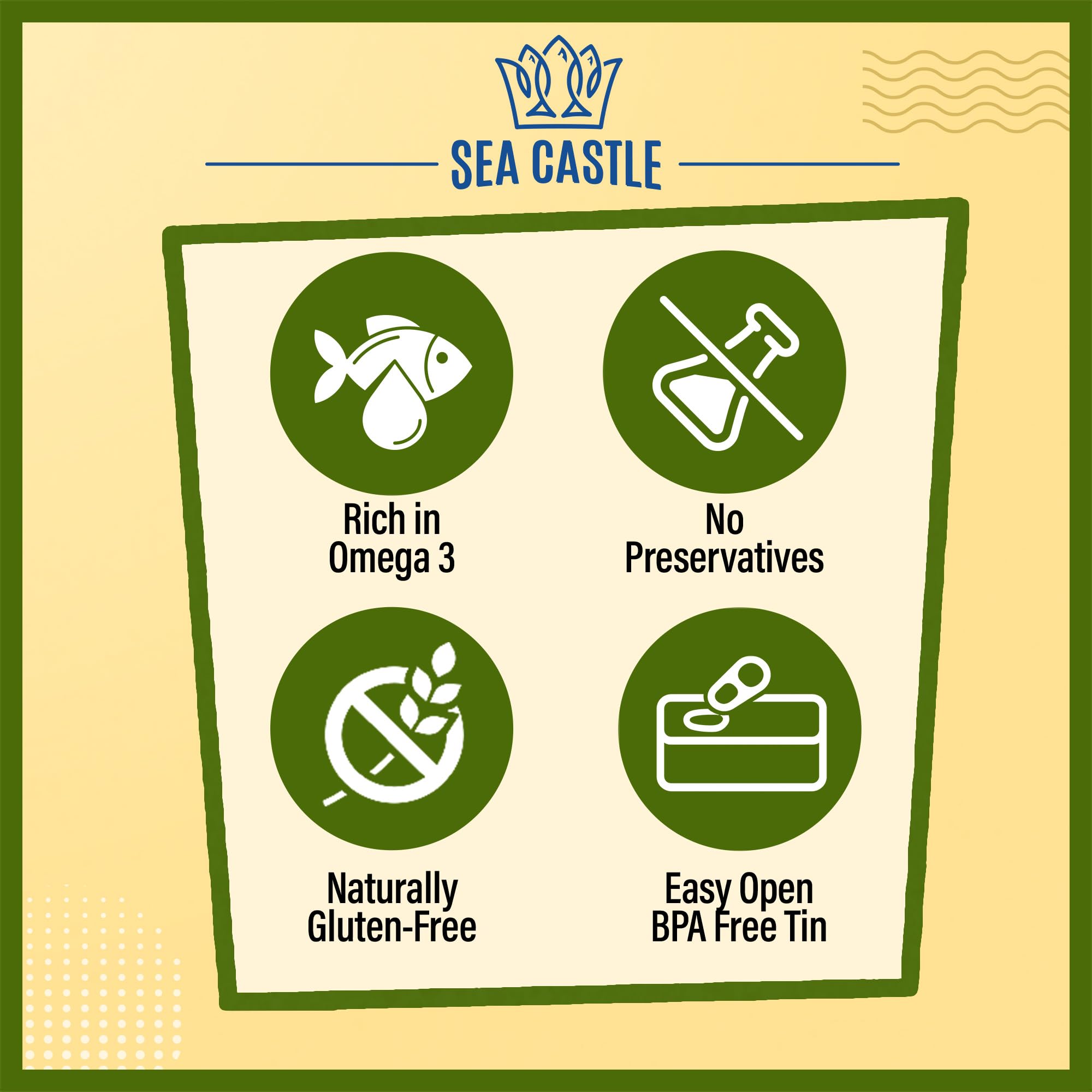 Sea Castle Mackerel in Olive Oil, 4.4oz (6 Pack) | Skinless & Boneless Canned Fish | Wild Caught Canned Mackerel Fillets | Packed with Vitamins | Non-GMO | Kosher