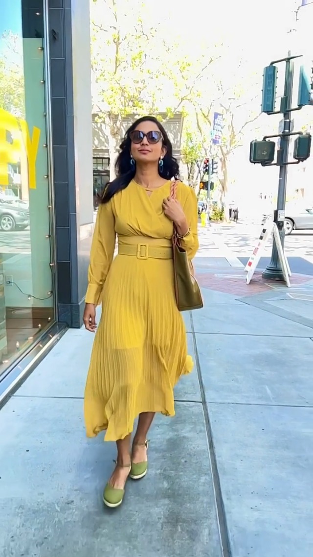 Watch Flowy Chiffon Wrap Pleated Maxi Dress in Yellow on Amazon Live
