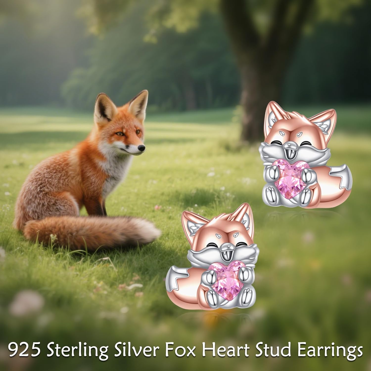Fox Earrings Sterling Silver Fox Stud Earrings Cute Pink Animals Jewelry Gifts for Women - Image 6