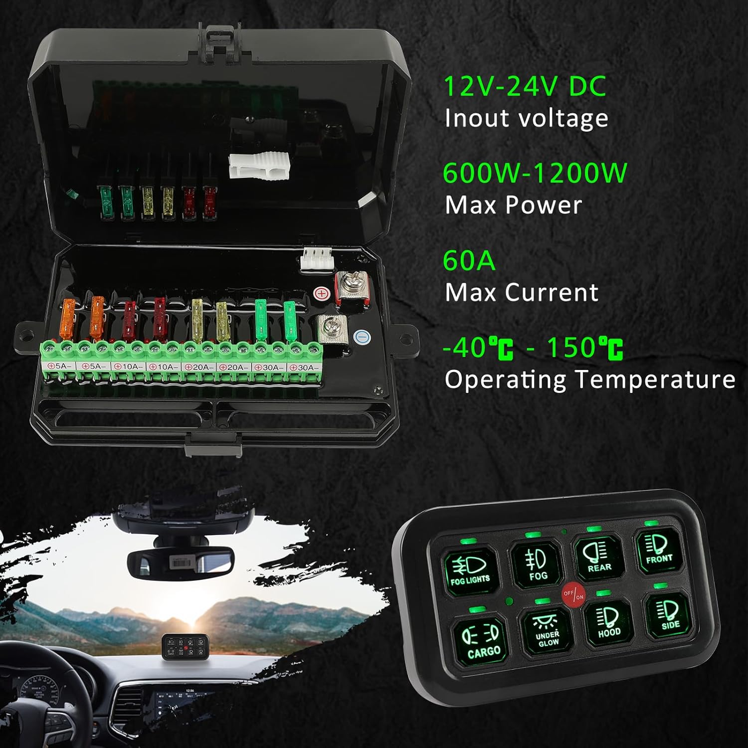 4 Pods RGB LED Rock Lights 8 Gang Switch Panel Kits Multifunction Bluetooth Switch Panel for Jeep Car SUV ATV UTV Boat Marine