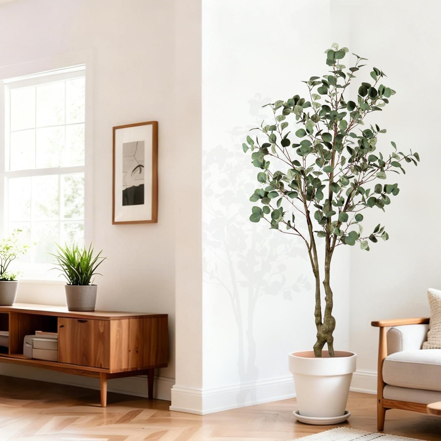 Faux Eucalyptus Tree 6ft(72in) Tall Artificial Plant Indoor Decor Handmade Natural Fake Eucalyptus Tree for Wedding Realistic Lifelike Leaves in Pot for Home Living Room,Office,Outdoor Decor. - Image 3