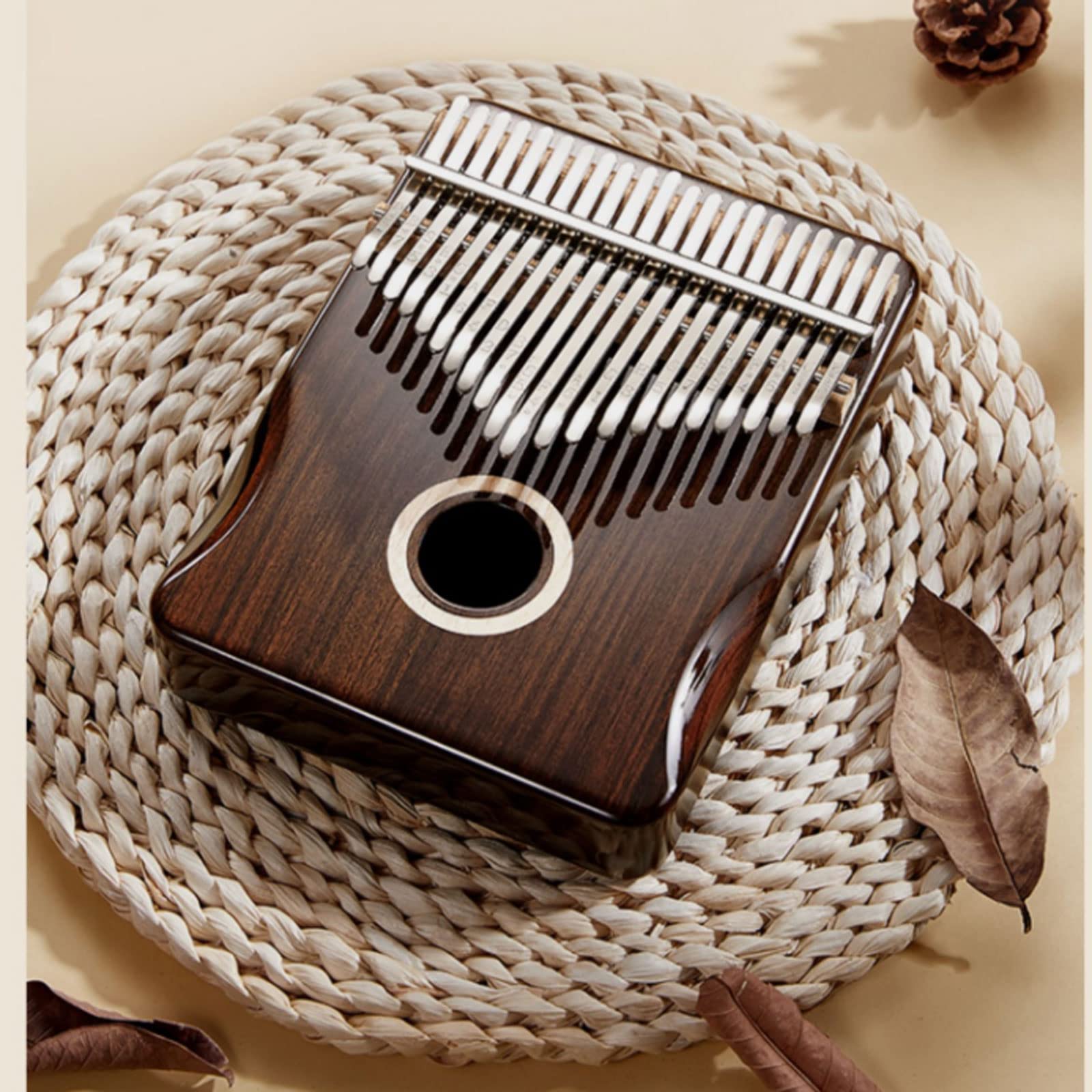 Exquisiter Klang Daumenklavier mit 17 Tasten, 21 Tasten aus Holz, Mahagoni-Körper, Metalltasten, Button-Down-Bend-Design, tragbares Musik-Keyboard Einfach zu Spielen