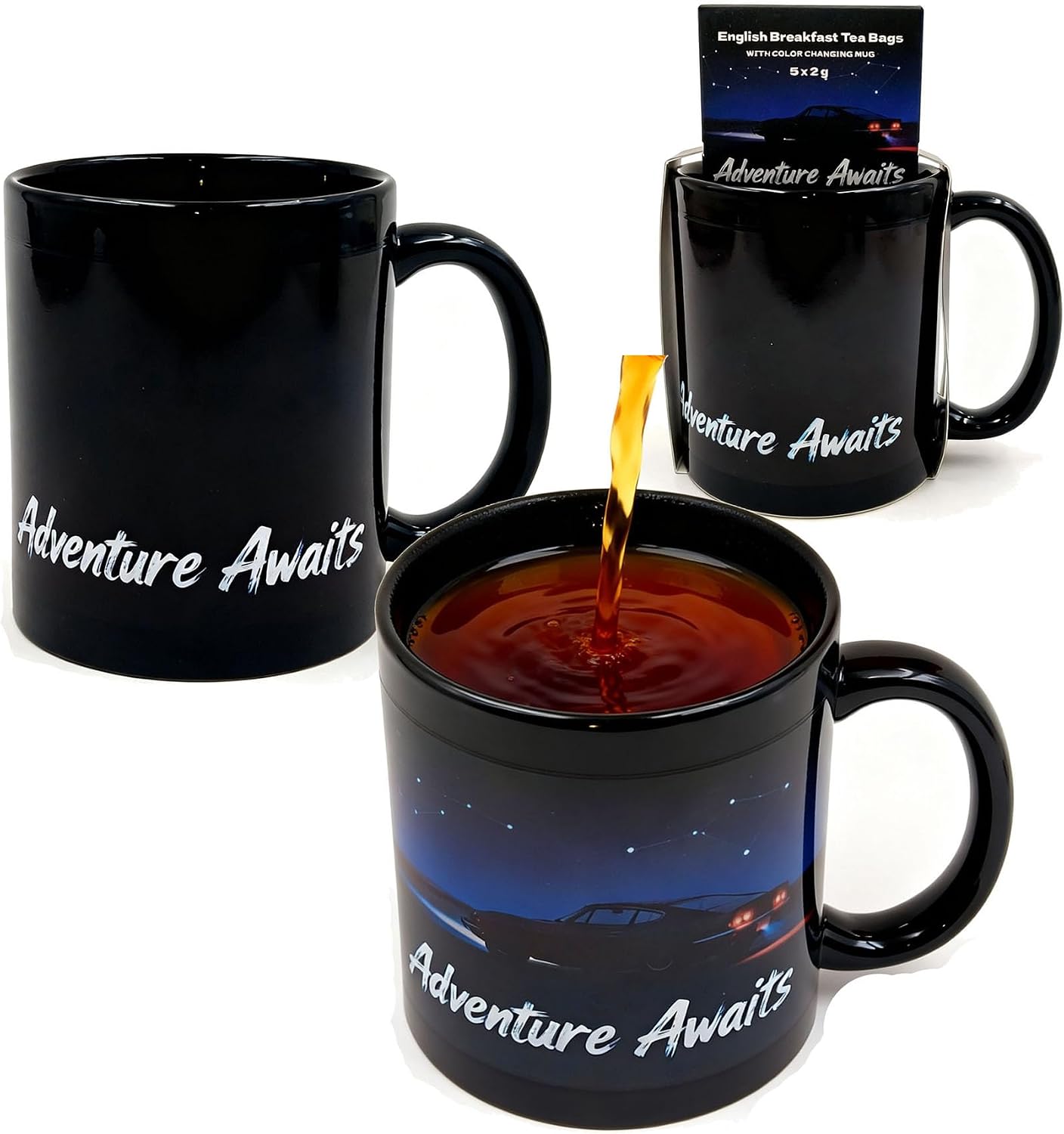 Color Changing Mug Thermochromic Ceramic Coffee Mugs 12OZ Adventure Awaits Magic Heat Reveal Cups Thermochromic Ceramic Tea Cup as Novelty Birthday Gifts for Men and Women