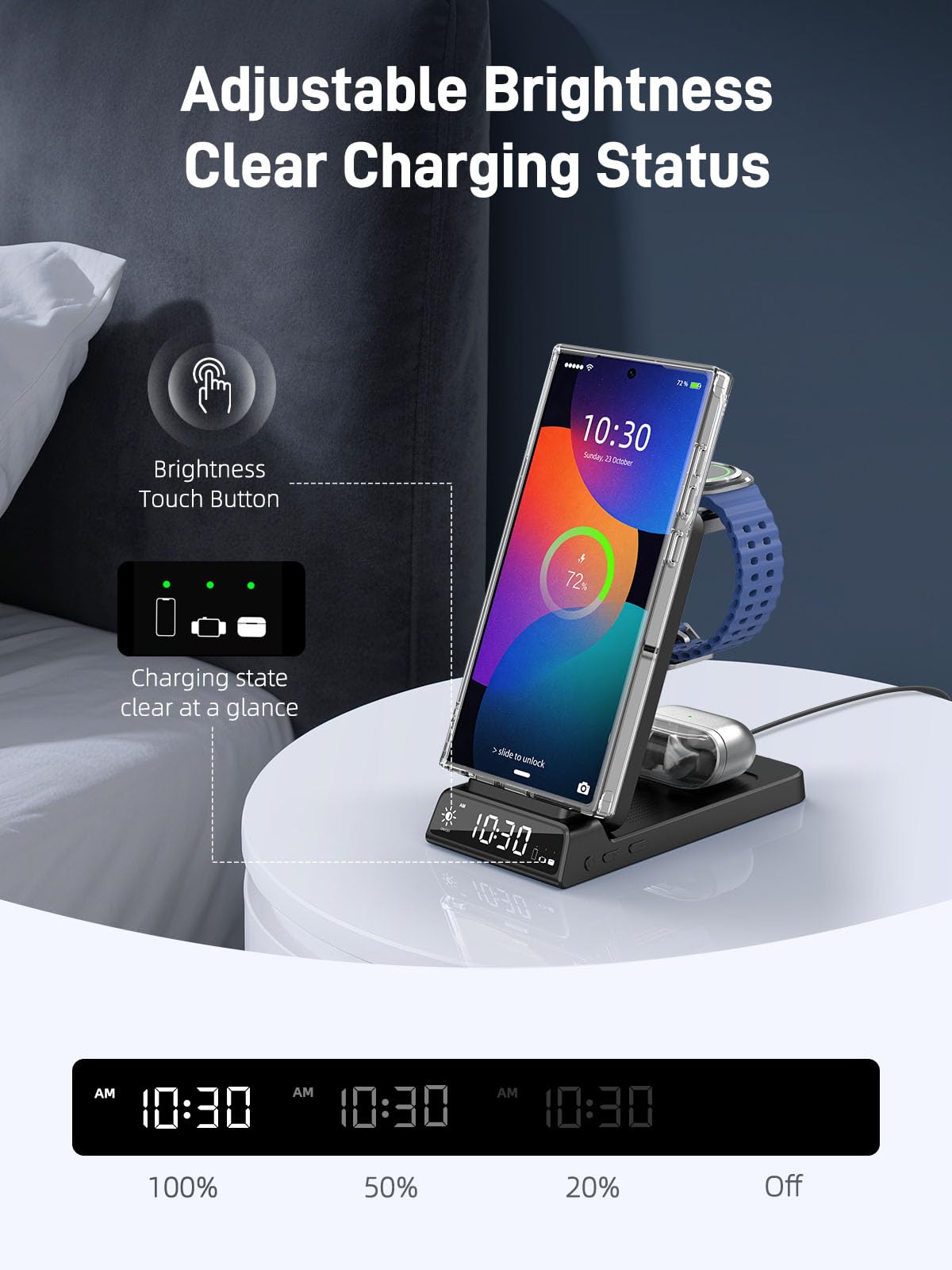 Indukcyjna stacja ładująca do Samsung, 3 w 1 Mag Safe stacja ładująca do Samsung Galaxy S26 Ultra/S25 Ultra/Z Fold/Flip 7, składana ładowarka do zegarka Galaxy Watch Ultra/8/7/6, Galaxy Buds 4/3 Pro