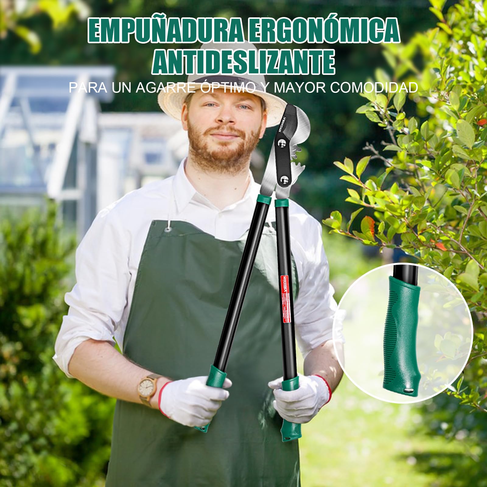 HYCHIKA Tijeras Podar 74CM, Tijeras de Podar de Mano, Podadora Cuts Ø50 mm max., Tijera de Ahorro de Trabajo con Cuchillas Afiladas, para Podar Ramas Secas y Húmedas