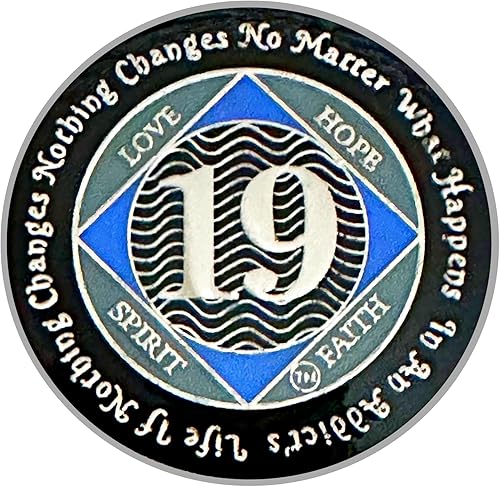 (Años 1-55) NA Medallón de 19 años, plata, chapado en color azul, narcóticos cubiertos de epoxi Moneda anónima (NA 19 años medallón)