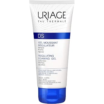 Uriage DS Regulating Foam Gel - Extra Gentle Cleansing Gel for Face & Body - Cleans & Soothes Skin Prone to Irritation Redness & Dandruff. Free from Fragrances & Soap - 150 ml