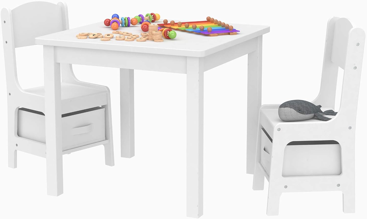 mecor Kids Table and Chair Set with 2 Storage Boxes, Children Play Desk w/ 2 Chairs for Arts & Crafts, Snack Time, Homeschooling, Homework & More (White)