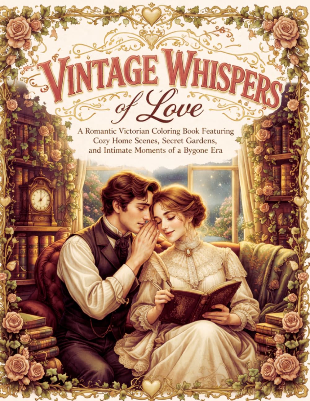 Vintage Whispers of Love: A Romantic Victorian Coloring Book Featuring Cozy Home Scenes, Secret Gardens, and Intimate Moments of a Bygone Era.