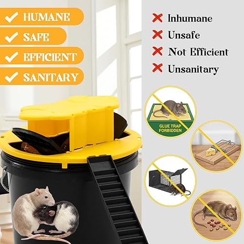 Miniatura 6 de Qualirey Trampa para ratones con tapa de balde de 5 galones, trampas reutilizables para ratones y ratas, trampas para ratones y ratas, trampas para