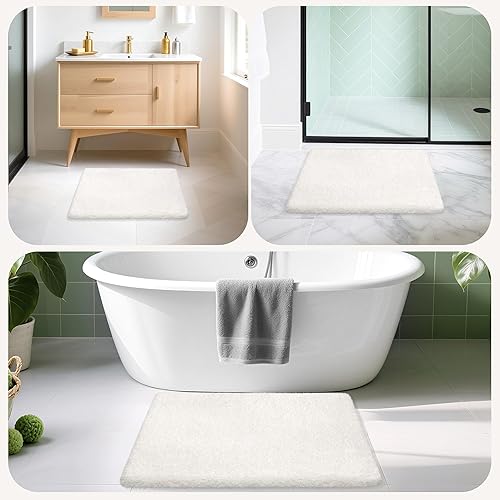 Miniatura 9 de Alfombras de baño blancas antideslizantes de 24 x 16 pulgadas, absorbentes, de secado rápido, alfombras de baño de microfibra peluda, felpa