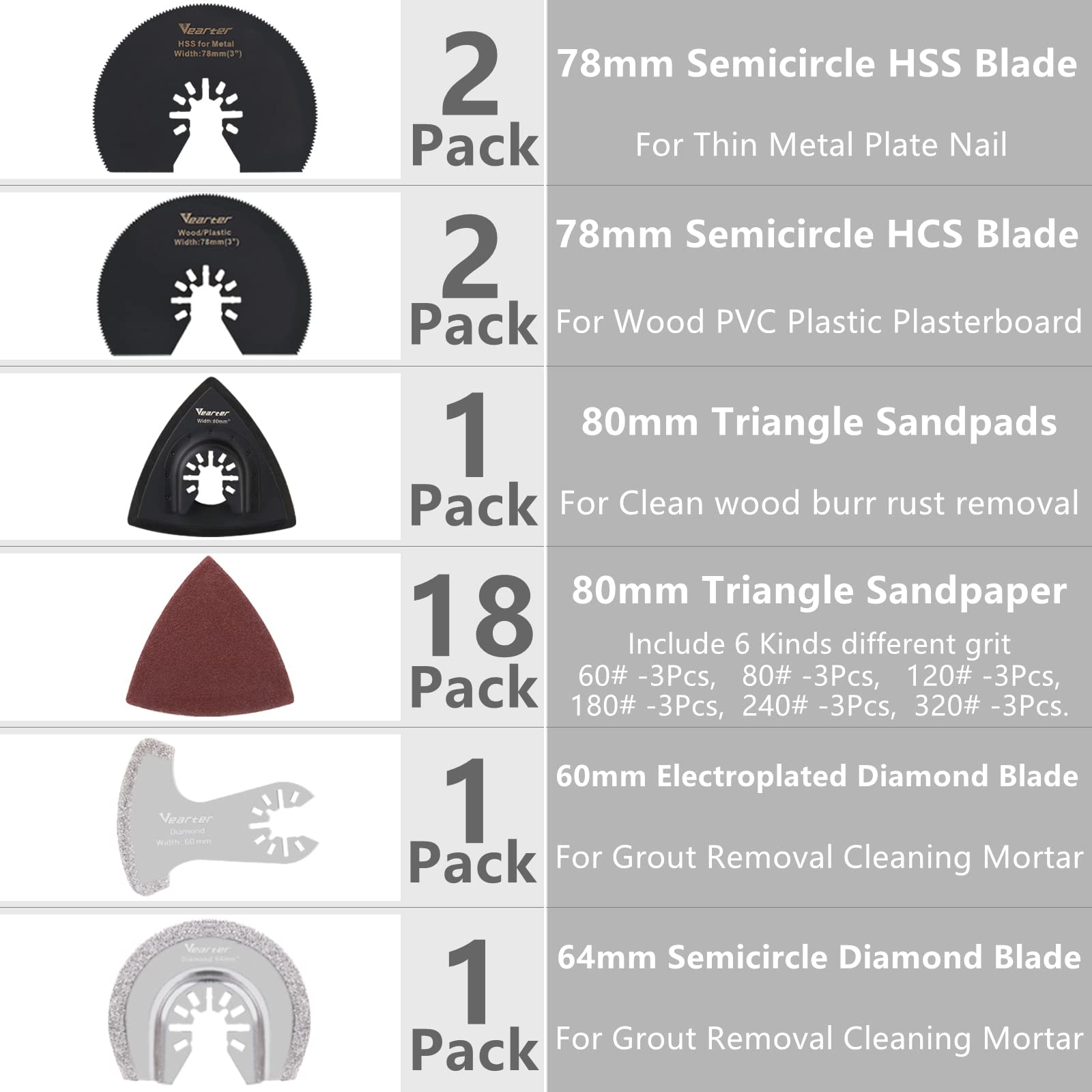 Set di 52 lame oscillanti universali oscillanti con carta vetrata, set di lame multiuso per legno, metallo, plastica
